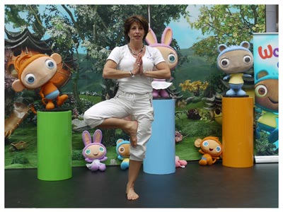 an image of Waybullo childrens TV show characters and a yogabugs instructor