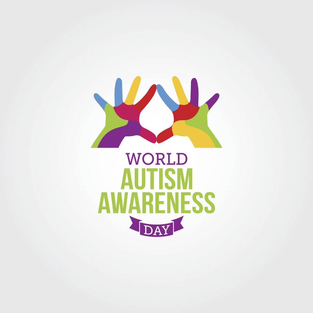 World Autism Awareness Day Vector Illustration, two hands with different coloured fingers