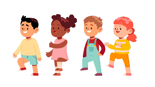 animated children marching from the "lets go on a bear hunt" story